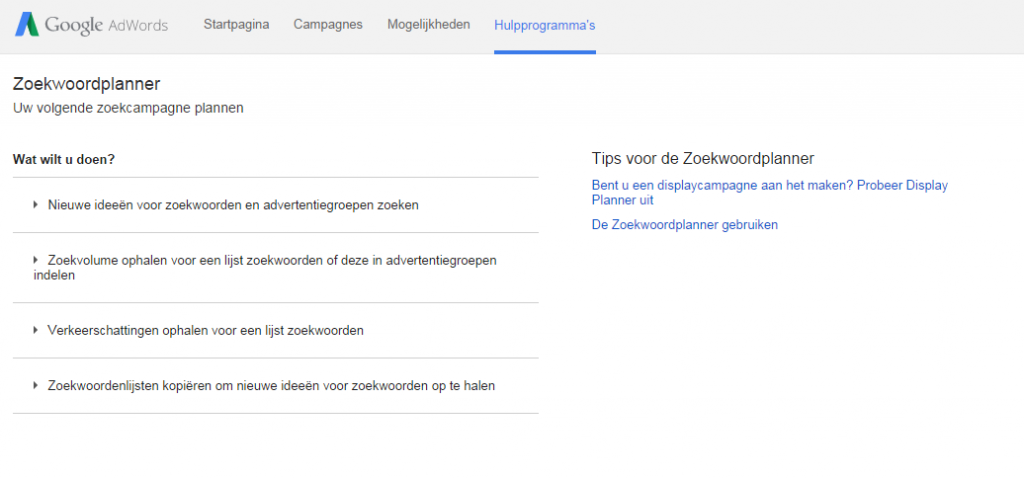 google zoekwoord planner