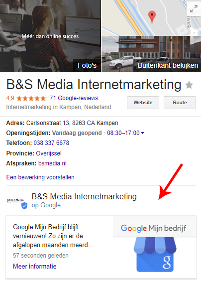 Google Posts voorbeeld