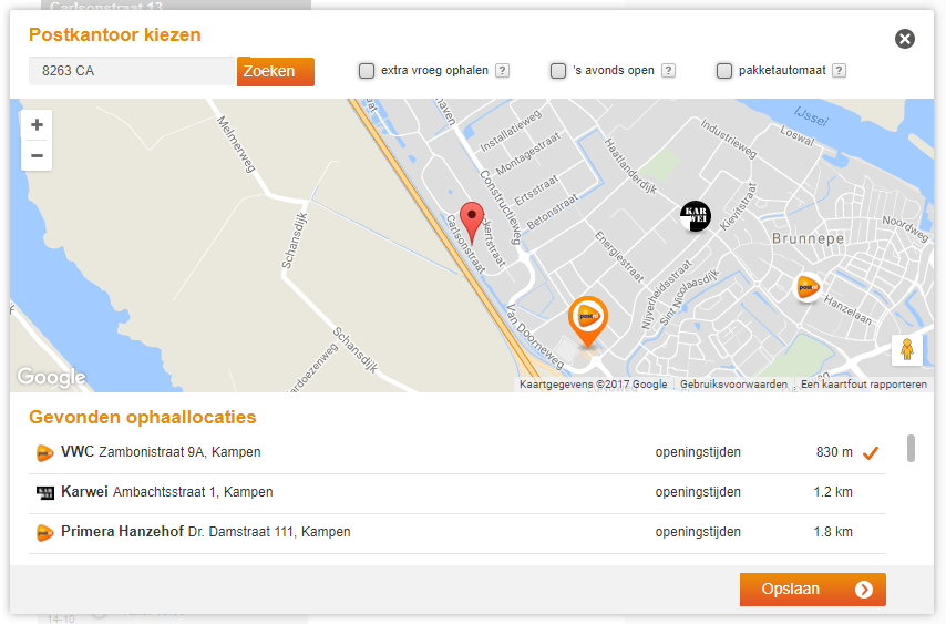 Postnl PakjeGemak locatiekiezer