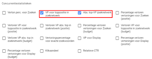 Tab Concurrentiestatistieken in Google Ads