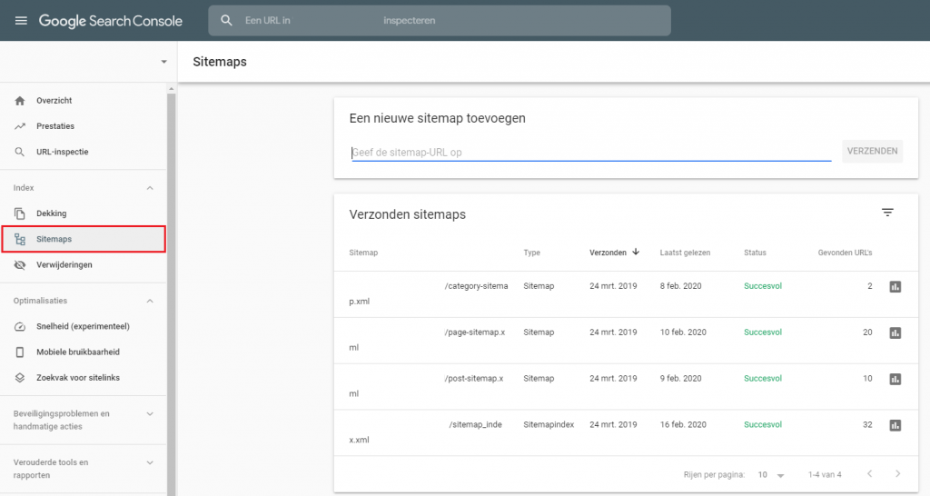 Sitemap indienen Google Search Console