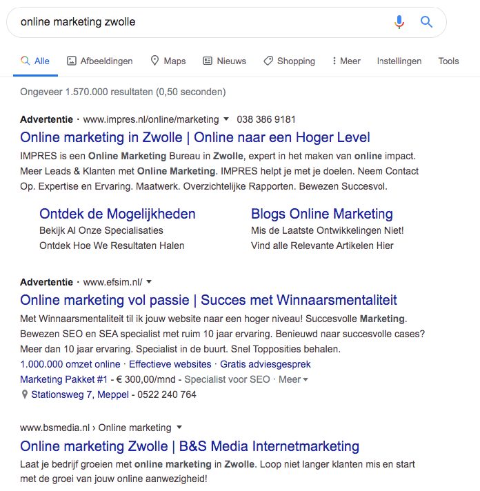 Voorbeeld Online Marketing Zwolle