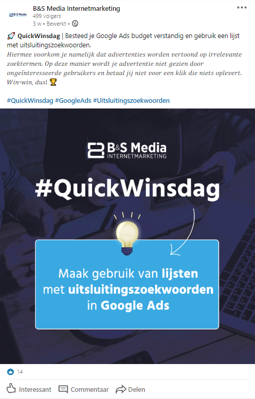 Voorbeeld terugkerende rubriek LinkedIn