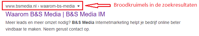 kruimelpad in zoekresultaten