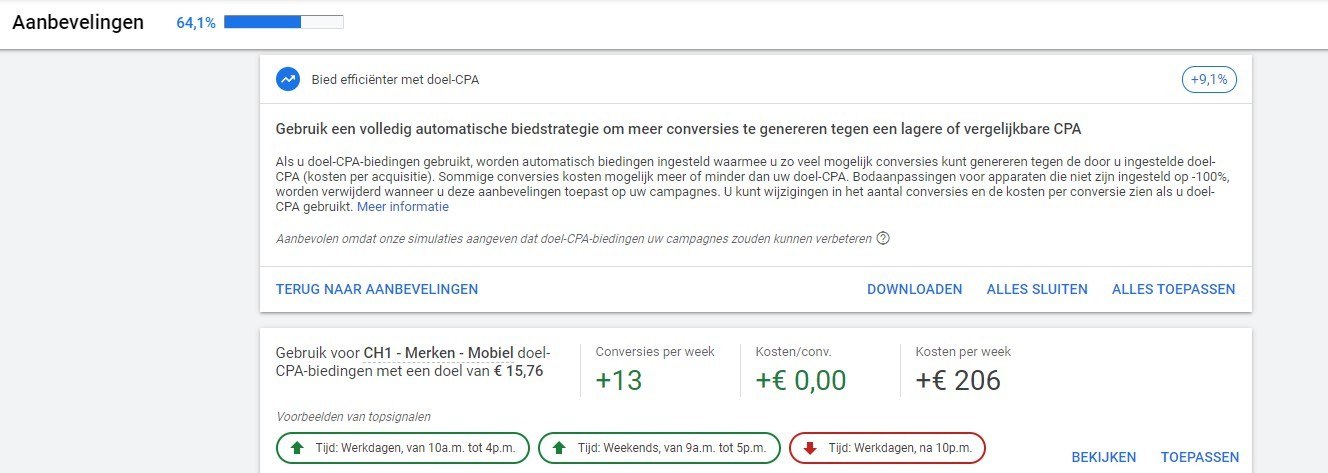 Doel-CPA aanbeveling