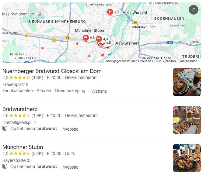 4 Bratwurst München Zoekresultaten GoogleMaps Marketing Blog BSMediaIM