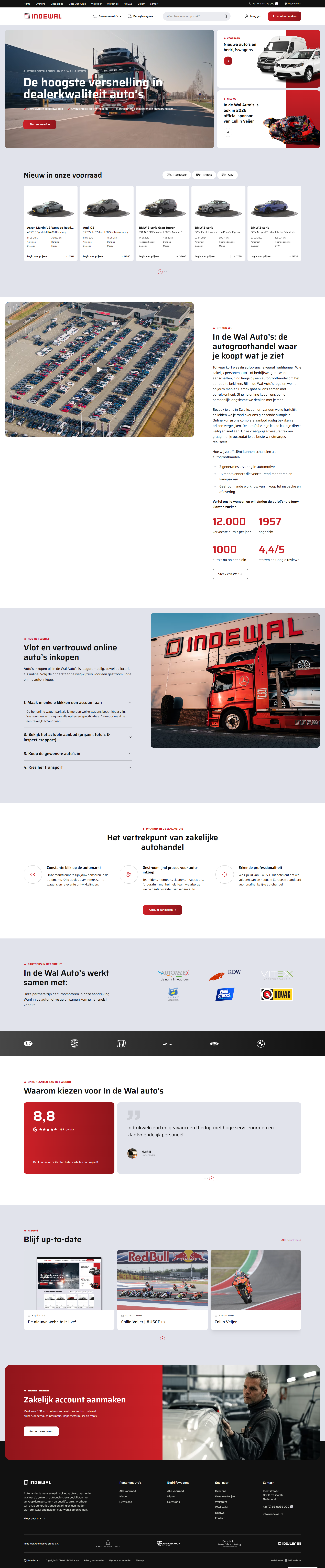 In de Wal Autos homepage - website door B&S Media IM